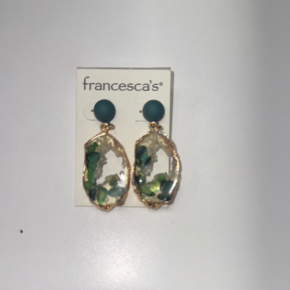 Francesca's Collections Gold and Green Botanical Earrings